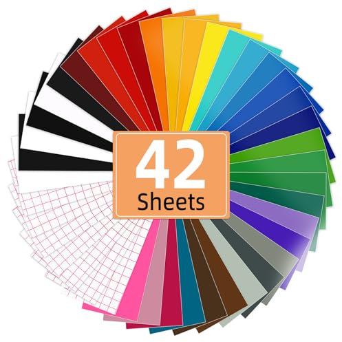 Lya Vinyl 42 Pack - 12 x 8 Self-Adhesive Vinyl Sheets for Cricut & Other Cutting Machines - Home Decor, Window, Mug - Includes Transfer Tape