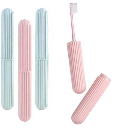 4 Stück Zahnbürsten Etui Tragbar Zahnbürstenhülle Reise Zahnbürstenbox Umweltfreundliche Reise Zahnbürste Schutzhülle Geeignet Für Zuhause, Für Reisen, Familie Und Business(Rosa + Grün)