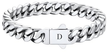 HAYOUWAY Armband Herren mit Buchstaben Silber Edelstahl Panzerkette Armband | Kubanische Herrenarmbänder für Männer Jungs Personalisierte A-Z Buchstabe Geburtstagsgeschenk Mann Papa Sohn Bruder Ehemann