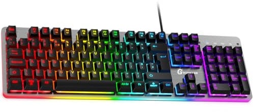 GEODMAER RGB Backlit Gaming Keyboard, 104 Keys Wired Gaming Keyboard, 8-Zone RGB Illumination, Metal Top Cover, Programmable Macro Full Size Gaming Keyboard for PC Laptop Mac Xbox