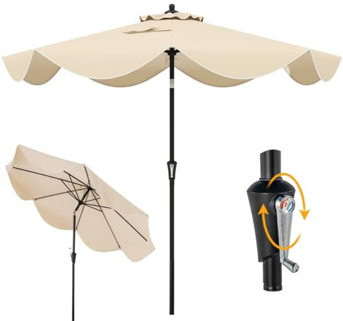 TANGZON 9.2FT/280cm Ruffle-Edged Garden Parasol, Outdoor Double Top Patio Umbrella with Push Button Tilt, Crank, 8 Ribs, Fade-resistant Canopy, Heavy-Duty Market Table Umbrella (Beige)