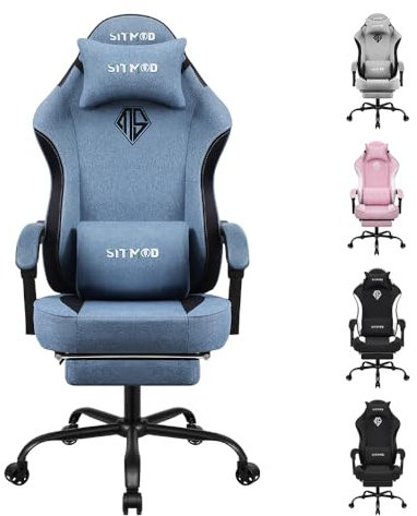 Sedia da Gaming Ergonomica, Sedia da Ufficio Tessuto con Poggiapiedi, Ampia Sedia Girevole Imbottita per Computer con Supporto Lombare e Poggiatesta, Carico 150 Kg