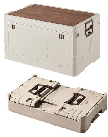 Faltbare Camping Outdoor Aufbewahrungsbox mit Deckel, 55L Stapelbar Kunststoff Auto Kofferraum Organizer Aufbewahrung, Faltbare Utility Crate Camping Zubehör für Garten Party Picknick Outdoor Reisen