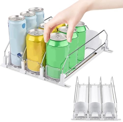 KYYGKY Automatic Can Dispenser Drink Organizer for Fridge, Self-Pushing Fridge Drinks Organizer Holder Rack for Kitchen Pantry, 3 Rows, Storage 12 330ML 440ML 500ML Beer Soda Pop Cans Organiser