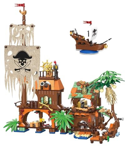 Giocattolo da costruzione 2 in 1 con nave pirata, giocattolo medievale dei pirati, compatibile con set di navi dei pirati Lego per ragazzi e ragazze, 833 pezzi