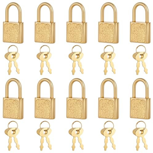 Lot de 10 mini cadenas avec clés – Joli cadenas pour journal intime, boîte à bijoux, serrure de rangement archaize pour boîtes en bois, décoration de journal intime – Doré