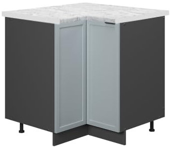 Vicco Eckschrank Fame-Line, Küchen Eckschrank, Hellblau-grau, 80.5 cm, AP Marmor