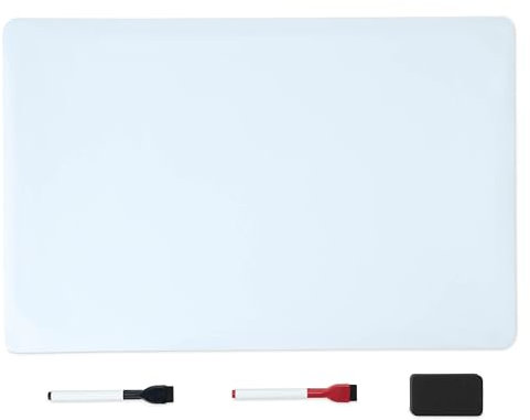 Amazon Basics Lavagna magnetica cancellabile a secco, lavagna bianca per frigorifero, 33 x 50 cm, 2 pennarelli e gomma, Bianco