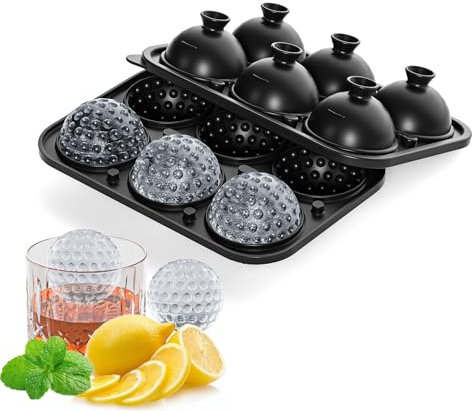 Golf Ball Ice Mold with Funnel Lid, 2.2in Funny Shaped Round Ice Cube Tray for Cocktails, Whiskey, Golf Gifts Ice Ball Maker (6hole) Sphere Ice Cube for Coffee