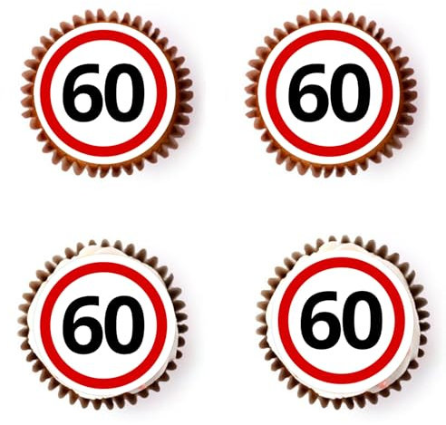 Gleevio Essbare Verkehrszeichen Tortendeko 60 Geburtstag Mann Frau,48 Stück Essbare Cupcake Deko 60.Geburtstag Deko,Cupcake Topper 60. Geburtstagdeko,1965 Kuchendeko 60 Jahre Torten Topper