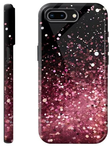 Mxfdegf for iPhone 8 Plus Case,for iPhone 7 Plus Case,Dual Layer Hybrid Hard PC & Soft Silicone Defense Anti-Drop Anti-Scratch Protective Case for iPhone 7 Plus/8 Plus 5.5”,Glitter Black Pink