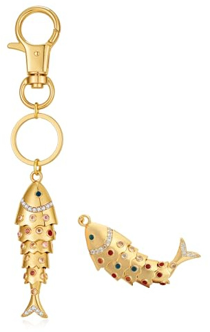 LILIE&WHITE Fisch Taschenanhänger Bag Charm mit Goldfisch & Ziersteinen Schlüsselanhänger, Nickelfrei & Farbtreu – Handgefertigter Geschenk für Frauen