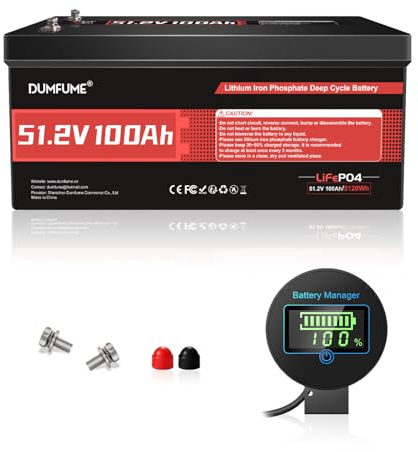 Dumfume 48V 100Ah LiFePO4 Lithium Batterie, 5120Wh 200A BMS, LiFePO4 Golfwagen Akku mit 15000 Zyklen 10 Jahre Leben für Wohnmobil, Solarenergie, Camping & Heimenergiespeicher