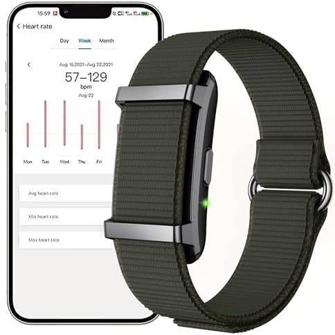 findtime Fitness Tracker Armband Aktivitätstracker ohne Display Wearable Schrittzähler Herzfrequenz Schlafmonitor Herzfrequenzmessung Wristband Nylon Smart Band Multisport-Modi Grün