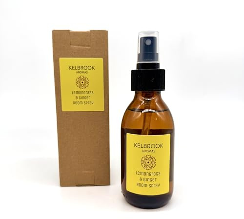 Kelbrook Aromas | Lemongrass & Ginger Room Spray | Amber Glass Bottle with Spray Nozzle | Luxury Home Fragrance Mist with Presentation Box | 150ml