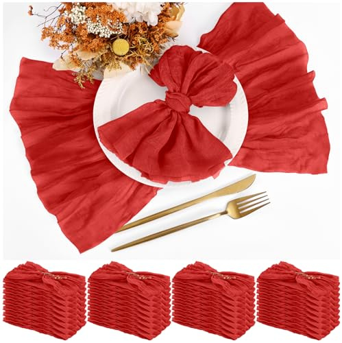 Teruntrue 30-pack röda tygservetter, 50 x 50 cm, set med 30 stycken, mullservetter, boho-ESS-bordsservetter, bröllopsfest, födelsedagsfirande dekoration