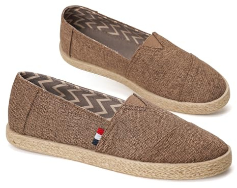 GLAMORA Alpargatas Hombre Esparto Náuticos Lona Sin Cordones Transpirables Antideslizantes Zapatos Verano Slip On Calzado Casual Ligero Cómodo Mocasín Tela Suela Yute Estilo Comodidad brown-41