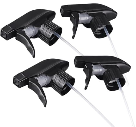 Replacement Trigger Sprayer Heads, Adjustable Nozzle Attachment for Glass and Plastic Bottles, Black, Pack of 4