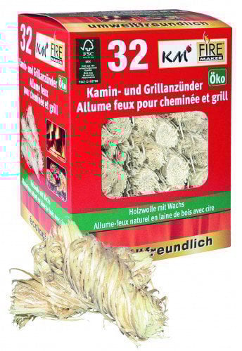 KM Firemaker 160 Grillanzünder (5 Schachteln à 32 Premium Anzünder) ökologische Holzwolle mit Wachs, Anzündwolle, Kaminanzünder, Ofenanzünder, Kaminanzünder, Feueranzünder, Firestarter Art.145