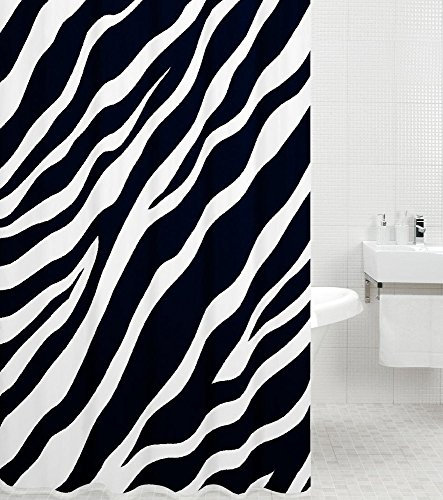 Sanilo Duschvorhang Zebra 180 x 200 cm, hochwertige Qualität, 100% Polyester, wasserdicht, Anti-Schimmel-Effekt, inkl. 12 Duschvorhangringe