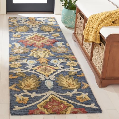 SAFAVIEH Zeitgenössische Teppich für Wohnzimmer, Esszimmer, Schlafzimmer - Blossum Collection, Kurzer Flor, Marine und Multi, 69 X 244 cm