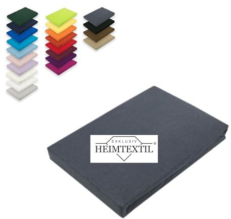 EXKLUSIV HEIMTEXTIL Marke Jersey Spannbettlaken 200 x 220 cm 100% Baumwolle Öko - Tex Zertifiziert, Markenqualität, Matratzenhöhe bis 35 cm, Anthrazit