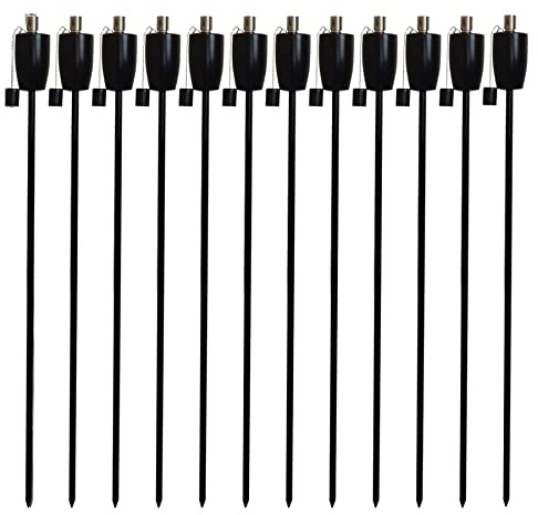 Harbour Housewares Metal Garden Torches - Barrel - Pack of 12-146cm Black Garden Torches Lighting Modern Outdoor Lighting Paraffin Oil Lamp Candle Flame Lantern for Parties, Outdoor Events, BBQs