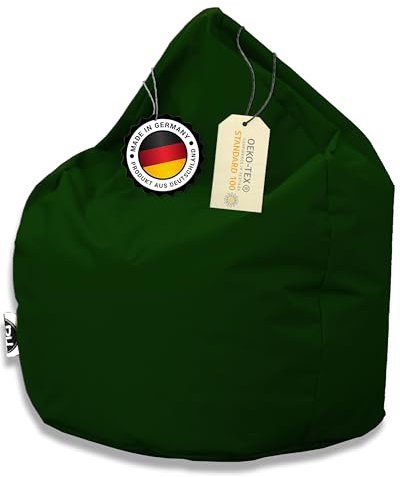 PATCH HOME XXXL Sitzsack Tropfenform – Dunkelgrün – Indoor & Outdoor Beanbag mit Styroporfüllung - Bereits Befüllt - Kinder & Erwachsene - 30 Farben & 3 Größen
