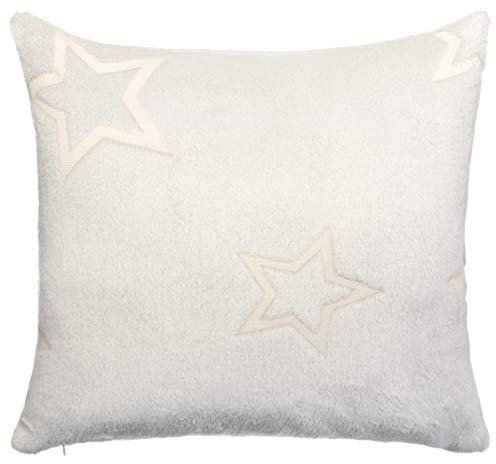 Brandsseller Kissen Leucht Sterne -Glow in The Dark- Dekokissen Flanell Kuschelkissen 45x45 cm Hellgrau