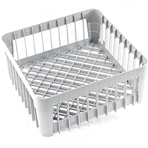 Gastronette Spülkorb Spülmaschinenkorb Gläserkorb Korb für Spülmaschine Gläser Tassen Bestecke Teller 35x35 cm Höhe 15 cm Mischgutkorb grob ideal für die Gastronomie ineinander stapelbar Grau