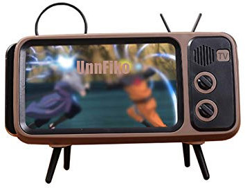UnnFiko Retro Bluetooth Spearker, TV Style Cell Phone Stand, Desk Top Decor Mount Compatible with iPhone 15 14 13 12 11 Pro Xs Xs Max Xr X 8 All Phones (TV Brown)