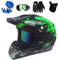 VOMI Enduro Crosshelm Grün, All Terrain Motocross Downhill Helm Zubehör mit Brille Maske Handschuhe Helmhaken Full Face MTB Herren Helm für Mountainbike Moped Bergbuggy Sport Sicherheit,L(56~57CM)