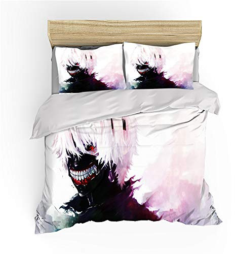NICHIYO Tokyo Ghoul Bettwäsche-Set – Bettbezug und Kissenbezug, Mikrofaser, 3D-Digitaldruck, dreiteilige Bettwäsche (Bettbezug + Kissenbezüge) (3, Super King 220 x 260 cm)