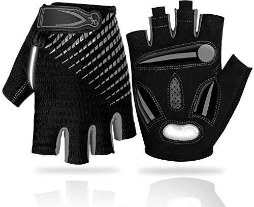 LUROON Guantes Ciclismo Gel Almohadilla Guantes de Bicicleta para Hombres Mujeres Guantes MTB Tela Transpirable Antideslizante Verano Guantes Bicicleta Montaña Medio Dedo (S, Gris)
