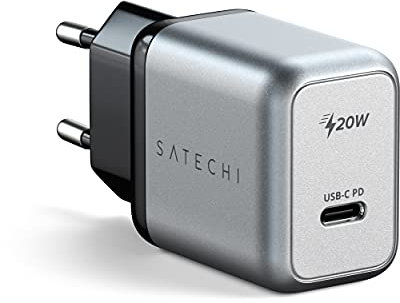 SATECHI Cargador USB C PD 20W Compacto e Ideal para Viajes, Cargador de Pared Rápido con Power Delivery para iPhone, Galaxy, MacBook Pro/Air, iPad y Dispositivos USB C (UE)