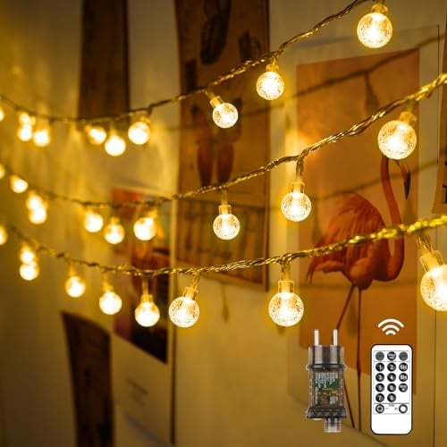 LED Lichterkette Strombetrieben,13M Lichterkette Kugel warmweiß mit Stecker für Außen und Innen,IP65 Wasserdicht Lichterketten mit Dimmbar Fernbedienung,Ideal für Zimmer,Weihnachten,Party,Garten