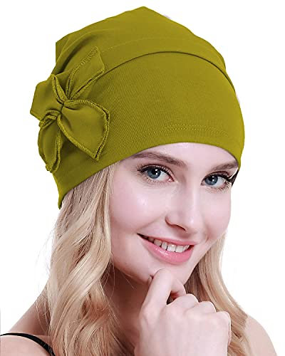 osvyo Baumwolle Chemo-Turbane Kopfbedeckung Beanie Mütze Kappe für Frauen Krebs Patienten Haarausfall SENFGELB
