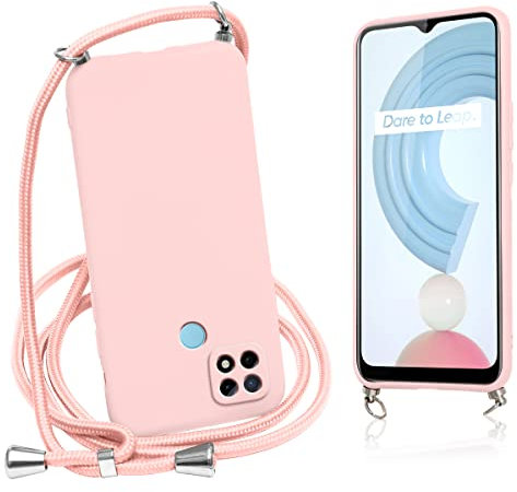 Vauki Funda con Cuerda para Realme C21Y / C25Y Rosa Carcasa con Correa Colgante Ajustable Collar, Suave Silicona TPU Case Anti-Choque con Cuello Cadena Cordón Ultrafina Caso para Realme C25Y/C21Y 6,5