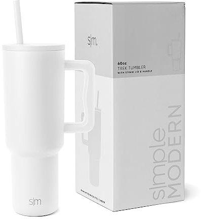 Simple Modern Thermobecher mit Strohhalm und Griff | Isolierter Edelstahl-Trinkbecher Eiskaffee-Reisebecher | Geschenke für Frauen und Männer | Trek | 1180ml | Winter White