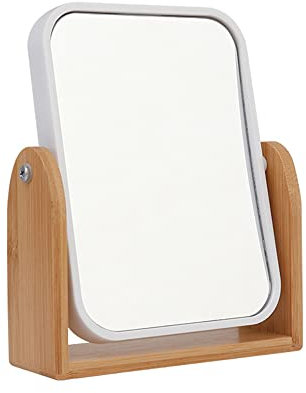 Hosoncovy Miroir double face grossissant à 360 degrés rotatif à 360 degrés avec support en bois transparent miroir rectangulaire sur pied (blanc)