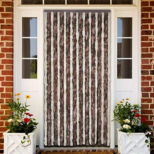 Gecheer Insektenschutz Vorhang Flauschvorhang Plüschvorhang Türvorhang Fadenvorhang Fliegenschutz Wohnwagen Camping Beige und Hellbraun 56x200 cm Chenille