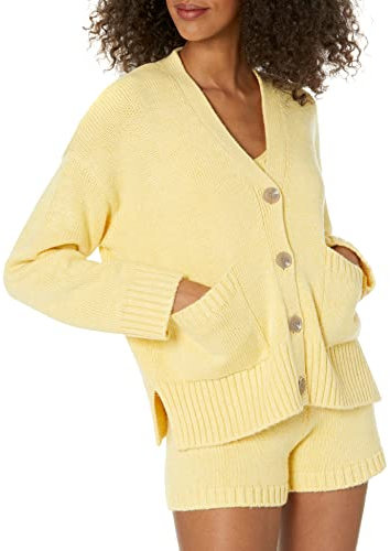 The Drop Damen Brigitte Cardigan mit großen Knöpfen und Taschen Vorn, Gerippt, Butter, XL