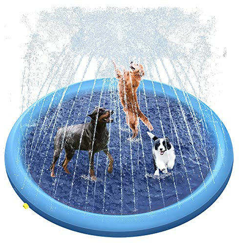 Furado Dog Pool, 67 Dog Paddling Pool with Sprinkler, Foldable Paddling Pool for Pets & Kids, Extra Large Sprinkler Play Mat 170cm, Inflatable Summer Outdoor Water Toys for Puppy, Cats and Kids