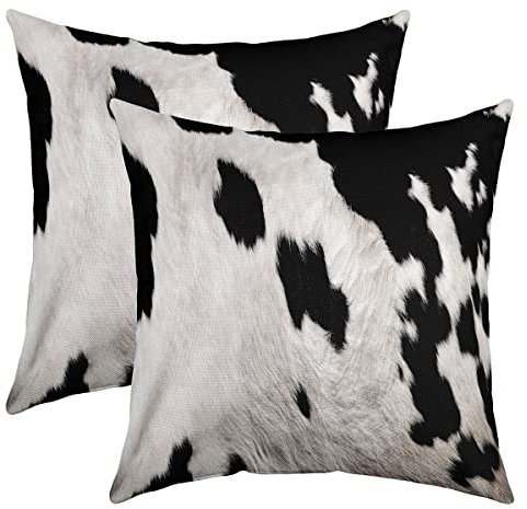 Kuhfell Kissenbezüge 60x60cm 2er Set Kissenbezüge Kuhfell Gedruckt Kissenbezug Kissenhülle Zierkissenbezüge Western Bauernhof Tier Haut Schwarz Weiß Sofakissen Couchkissen für Sofa