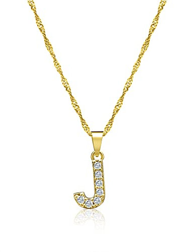 Zelaro Halskette Damen mit Buchstaben | Kette Gold & Kette Silber mit Zirkonia Buchstaben Anhänger Kette mit Buchstaben Geschenk für Frauen Geburtstag | Verstellbare Halskette in Gold (Gold J)