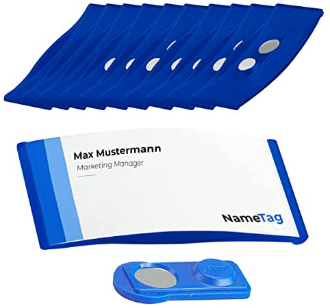 Ironix Namensschilder mit Doppelmagnet, Namensetiketten für Kleidung 75x32mm, Namensschilder Magnet für Messen, Konferenzen oder Präsentationen, Magnetschilder zum Beschriften (10 Stück, Blau)