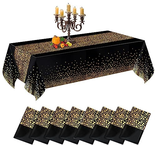 CHEPULA Einweg Tischdecke, [8 Stück] Wasserdicht Geburtstag Tischdecken, Rechteckig Tischtuch Geeignet für Party, Kindergeburtstag, Hochzeit, Weihnachten, 137 x 274 cm, Schwarz & Gold