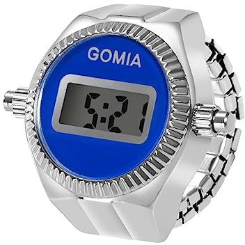 JewelryWe Ringuhr Fingeruhr Damen Digitaluhr - Silber Runde Digital Elastisch Edelstahl Ring Uhr Frauen Fingerringuhr Uhrenring mit Kalender, Stoppuhr und Blau Zifferblatt
