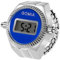 JewelryWe Ringuhr Fingeruhr Damen Digitaluhr - Silber Runde Digital Elastisch Edelstahl Ring Uhr Frauen Fingerringuhr Uhrenring mit Kalender, Stoppuhr und Blau Zifferblatt