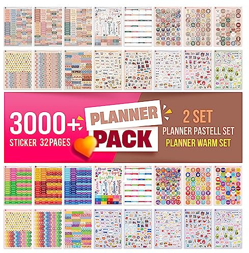 colortouch Planer Stickers - 3000+ Stück Aufkleber Set für Monatsplaner - Scrapbook Stickers Zubehör für Kalender, Planner, Organizer, Agenda, Journal, Notizbuch - Stickeralbum, Dekorieren, Saisonal